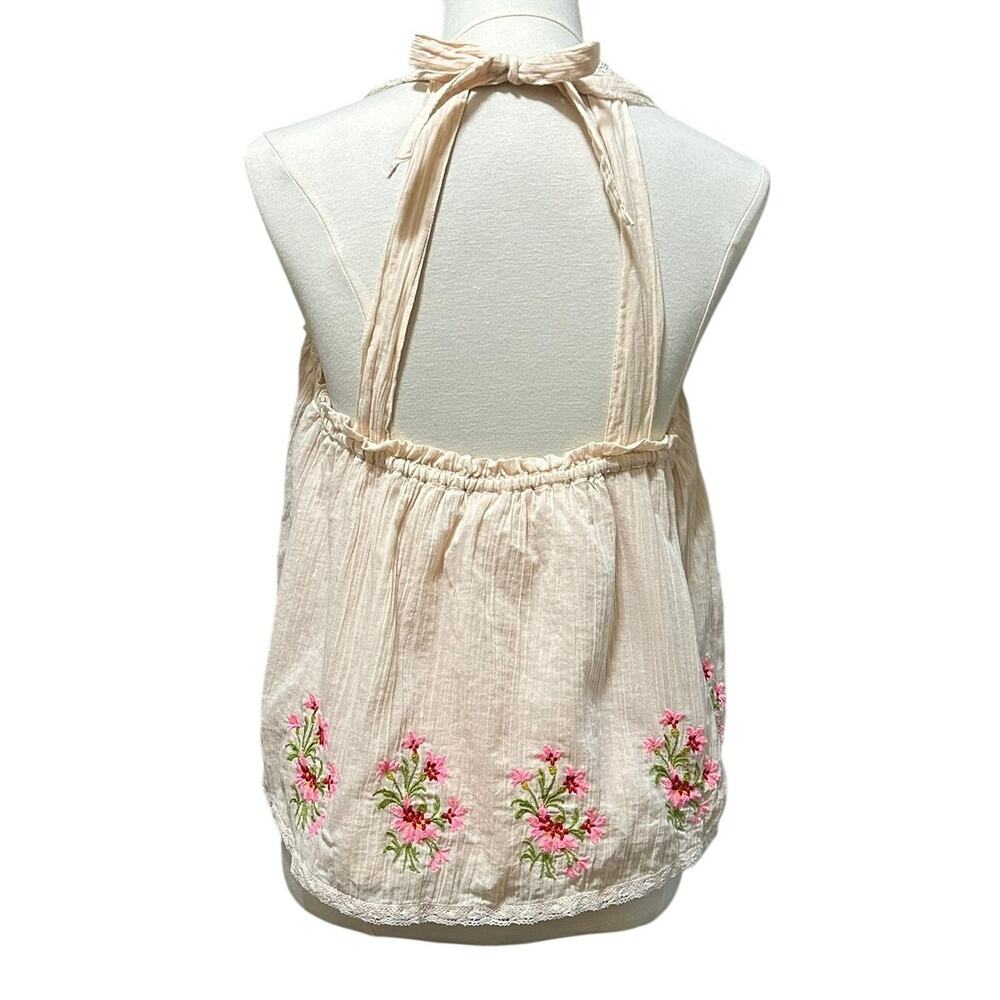 Free People Light Pink Floral Embroidered Halter Top Women's Medium - Picture 4 of 11